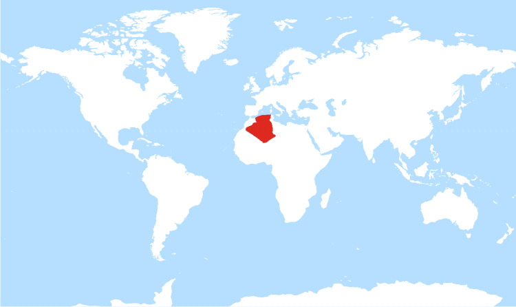 World map Algeria highlighted