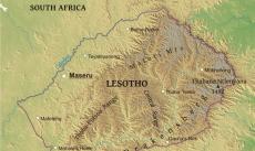 Physical map of Lesotho