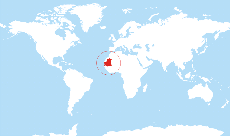 World map Mauritania highlighted