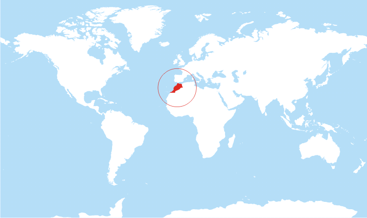 World map Morocco highlighted World map Morocco highlighted
