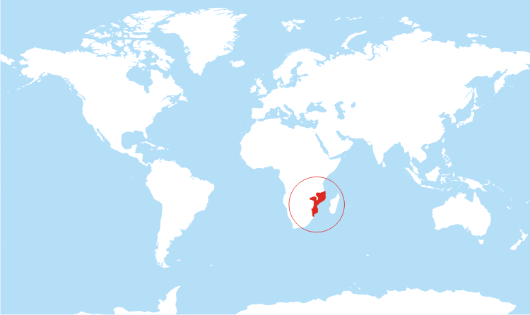 World map Mozambique highlighted