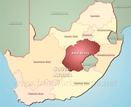 Location map of Free State, province of South African Republic
