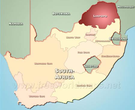 Location map of Limpopo, province of South African Republic
