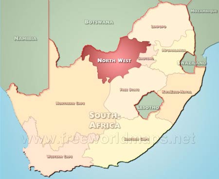 Location map of Northwest, province of South African Republic