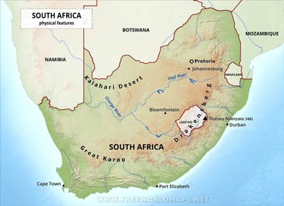 South Africa physical map