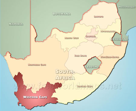 Location map of Western Cape, province of South African Republic Location map of Western Cape, province of South African Republic