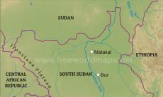 Physical map of South Sudan