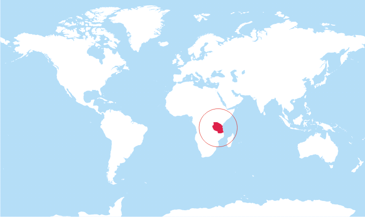World map Tanzania highlighted