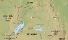 Physical map of Uganda