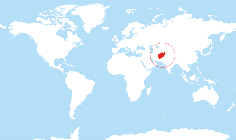 World map Afghanistan highlighted