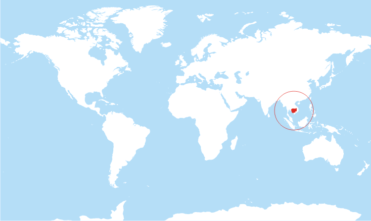 World map Cambodia highlighted