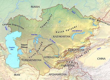 Central Asia physical map