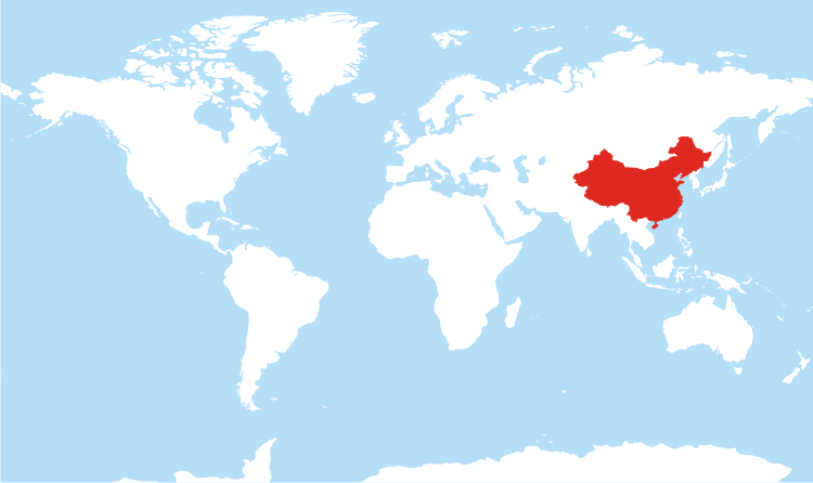World map China highlighted World map China highlighted