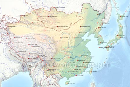 East Asia peaks and mountains East Asia peaks and mountains