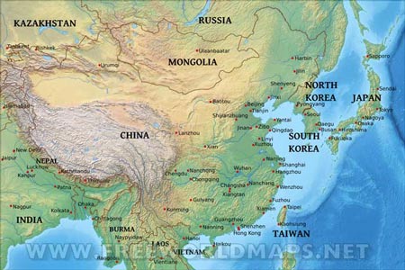 East Asia physical map
