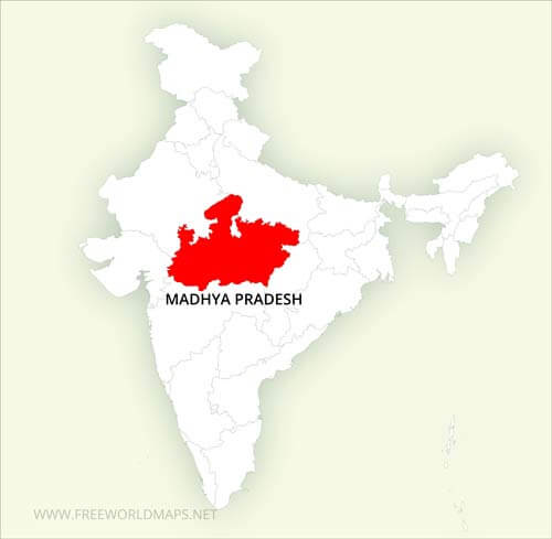 Madhya Pradesh location on India map Madhya Pradesh location on India map