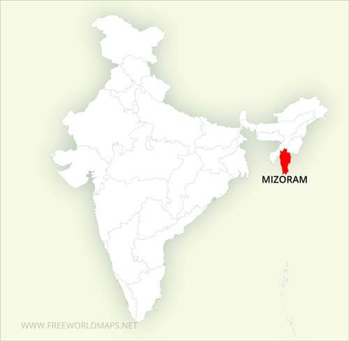 Mizoram location on India map Mizoram location on India map