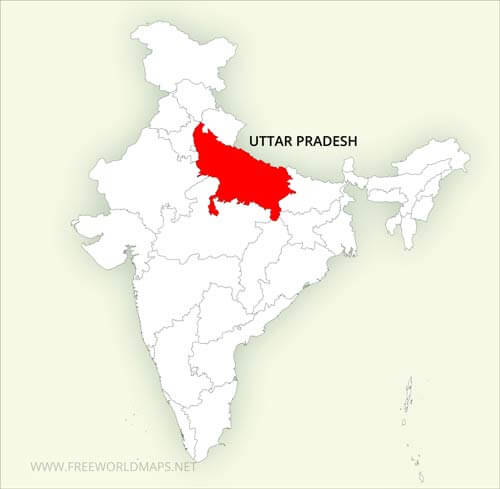 Uttar Pradesh location on India map Uttar Pradesh location on India map
