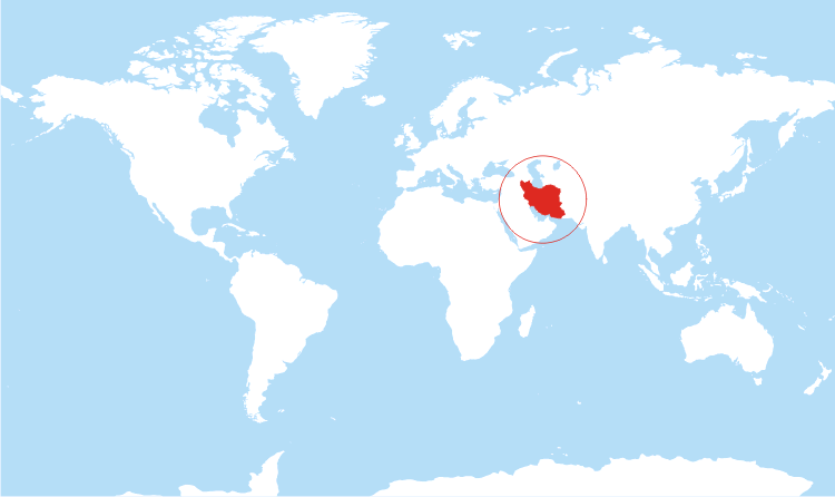 World map Iran highlighted