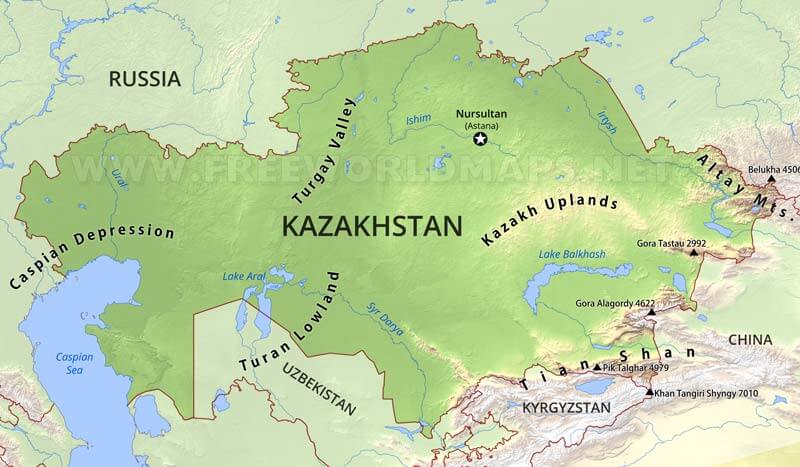 Kazakhstan Physical Map