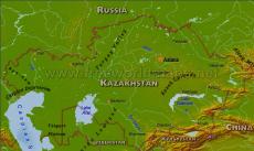 Physical map of Kazakhstan
