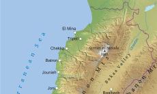 Physical map of Lebanon