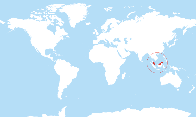 World map Malaysia highlighted