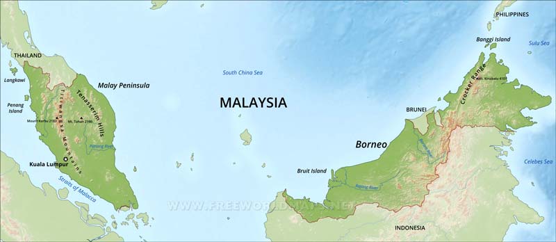 Malaysia Physical Map