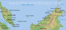 Physical map of Malaysia