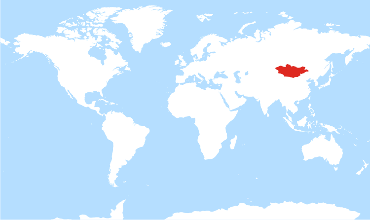 World map Mongolia highlighted