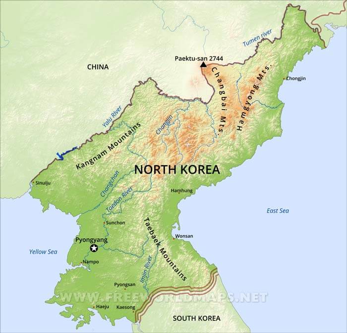 North Korea Physical Map