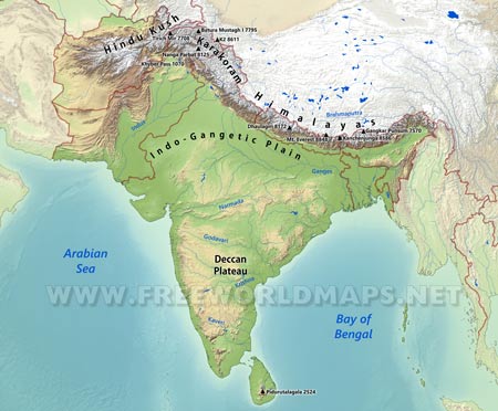 South Asia physical map
