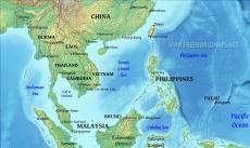 Physical map of South East Asia