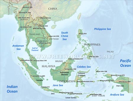 Southeast Asia physical map