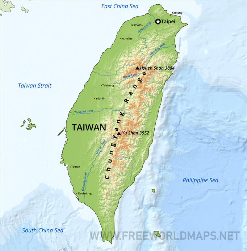 Taiwan Physical Map Taiwan Physical Map