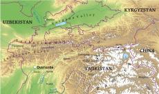 Physical map of Tajikistan