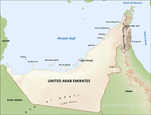 Physical map of The United Arab Emirates Physical map of The United Arab Emirates