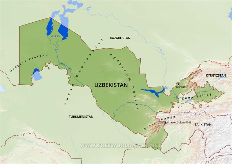 Uzbekistan Physical Map Uzbekistan Physical Map