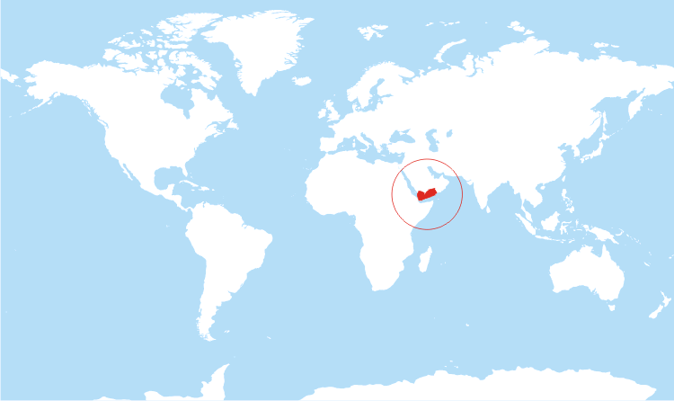 World map Yemen highlighted
