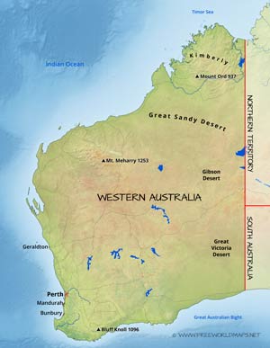 Western Australia physical map Western Australia physical map