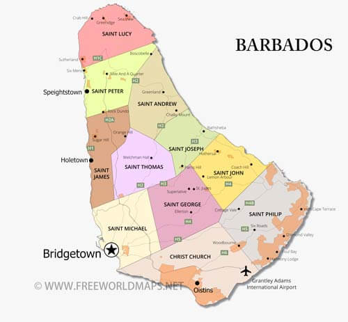 Barbados Map Geographical Features Of Barbados Of The Caribbean Barbados Political 
