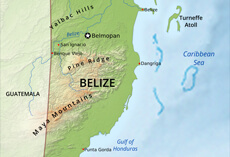 Physical map of Belize