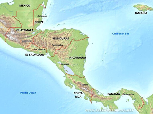 Central America physical map