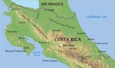 Physical map of Costa Rica