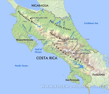 Costa Rica physical map