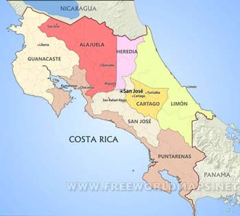 Costa Rica political map