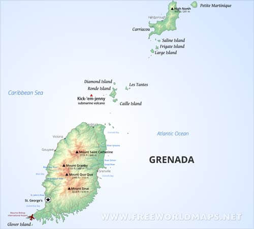Physical map of Grenada