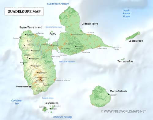 Physical map of Guadeloupe