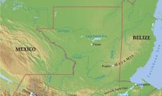 Physical map of Guatemala