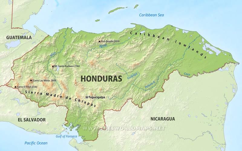 Honduras Physical Map